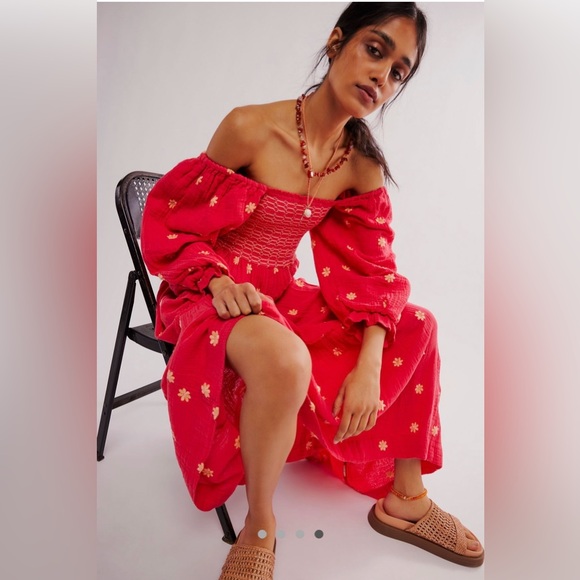 NWT FREE PEOPLE DAHLIA EMBROIDERED MAXI DRESS SIZE XS IN WATERMELON - Picture 4 of 15